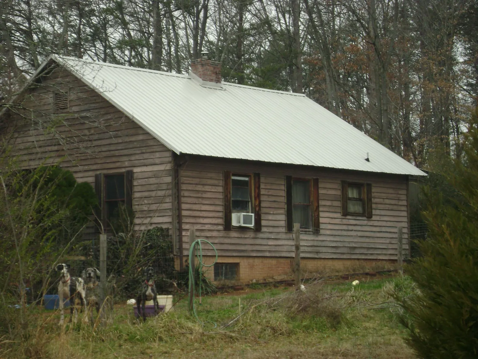 White metal roof on an old wood sided farmhouse, from a Asphalt Shingle Roof Repair job in North Zulch